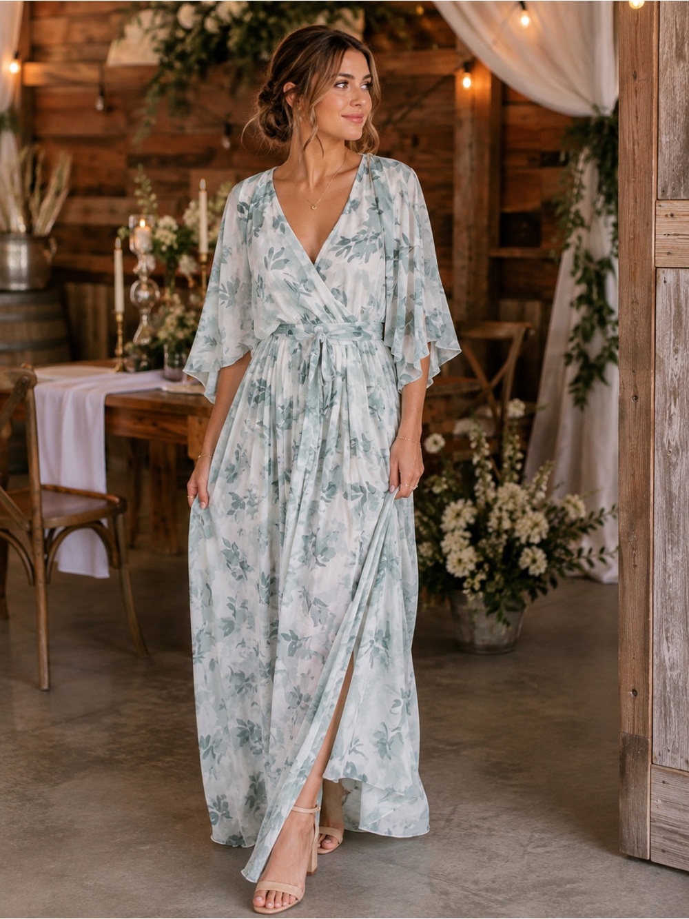 Baltic Born NWT Sage Floral Chiffon Maxi Dress Small